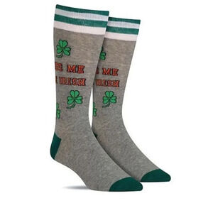 Hot Sox Men’s Socks Kiss me I’m Irish” St Patrick’s Day Green/Gray Size 6- 12.5